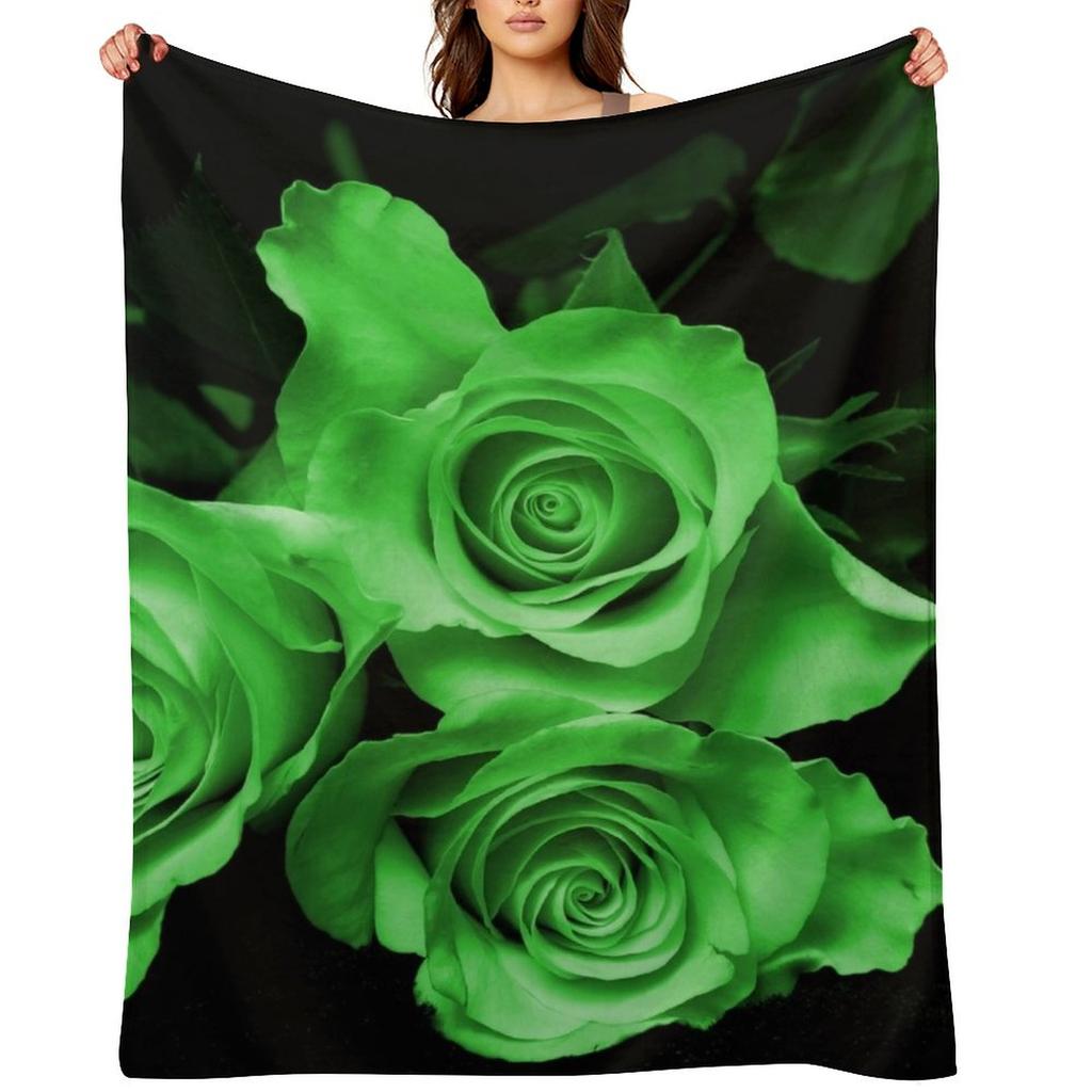 Rose Garden Green Throw Blanket Beautifuls Flannel Fabric Vintage Softest Blankets
