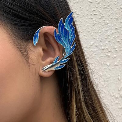 Piercing Gerektirmeyen Lüks Mavi Boyalı Damlayan Yağ İşçiliği Peri Kanadı Şeklinde Kulak Kelepçesi