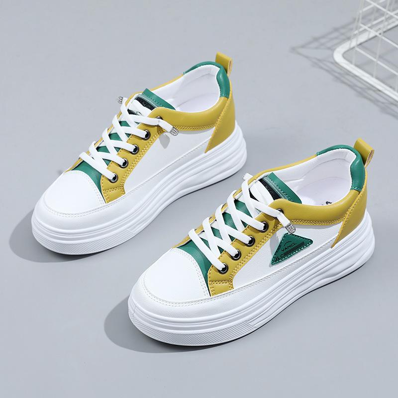 

[Customization] W1762 inner height increase leather surface new women s shoes platform white shoes versatile board shoes popular mesh transparent 34