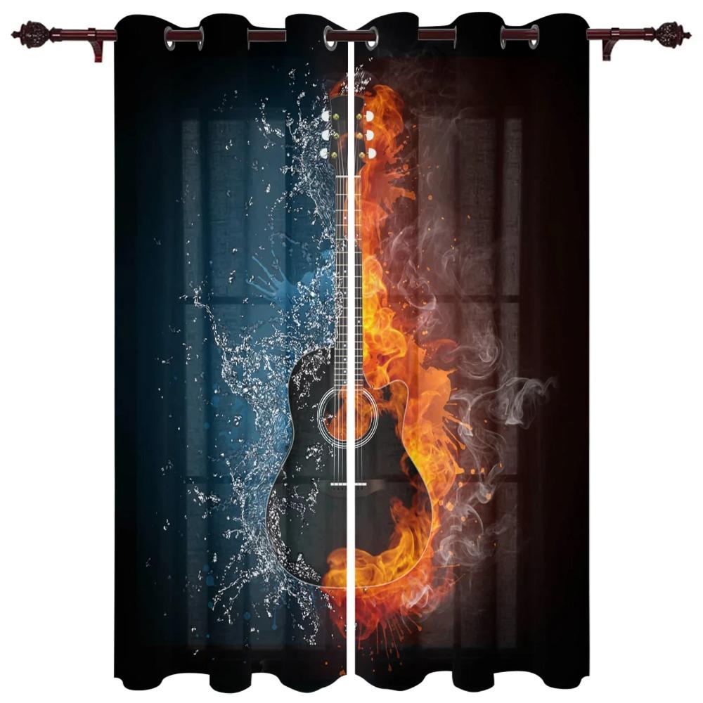 Music Stage Speaker Guitar Windows Curtains for Living Room Bedroom Window Treatments Household Kitchen Curtains