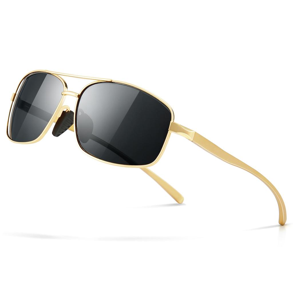 Men's Polarized Rectangular Sunglasses Color Change Aluminum-Magnesium Alloy Frame UV400 Protection Spring Hinge Sunglasses