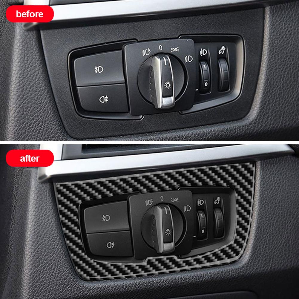 Kohlefaser Auto Scheinwerferschalter Rahmen Innenabdeckung Zierleisten Zubehör Für F30 F31 F32 F33 F34 3er 328I 325I 2013-2019