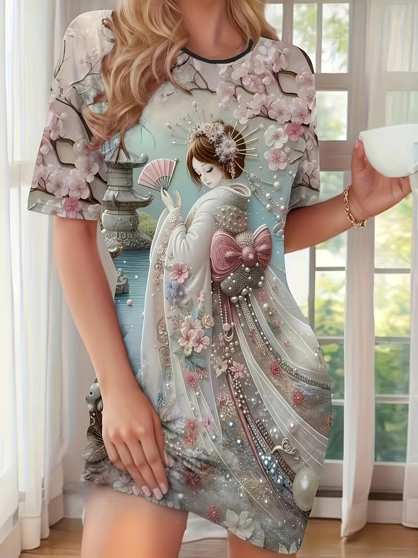 Elegant Ladies  Pajamas Dresses. Good Holiday Gifts. Comfortable and Breathable Household Clothes. Beautiful Women s Dresses. Kimonos and Cherry Bloss 3XL