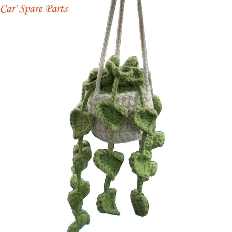 Y4UA Car Hanging-Handmade Rear View Mirrior Charm Car Decorations Knitted Hanging- Planters for for Car Home-Decoration