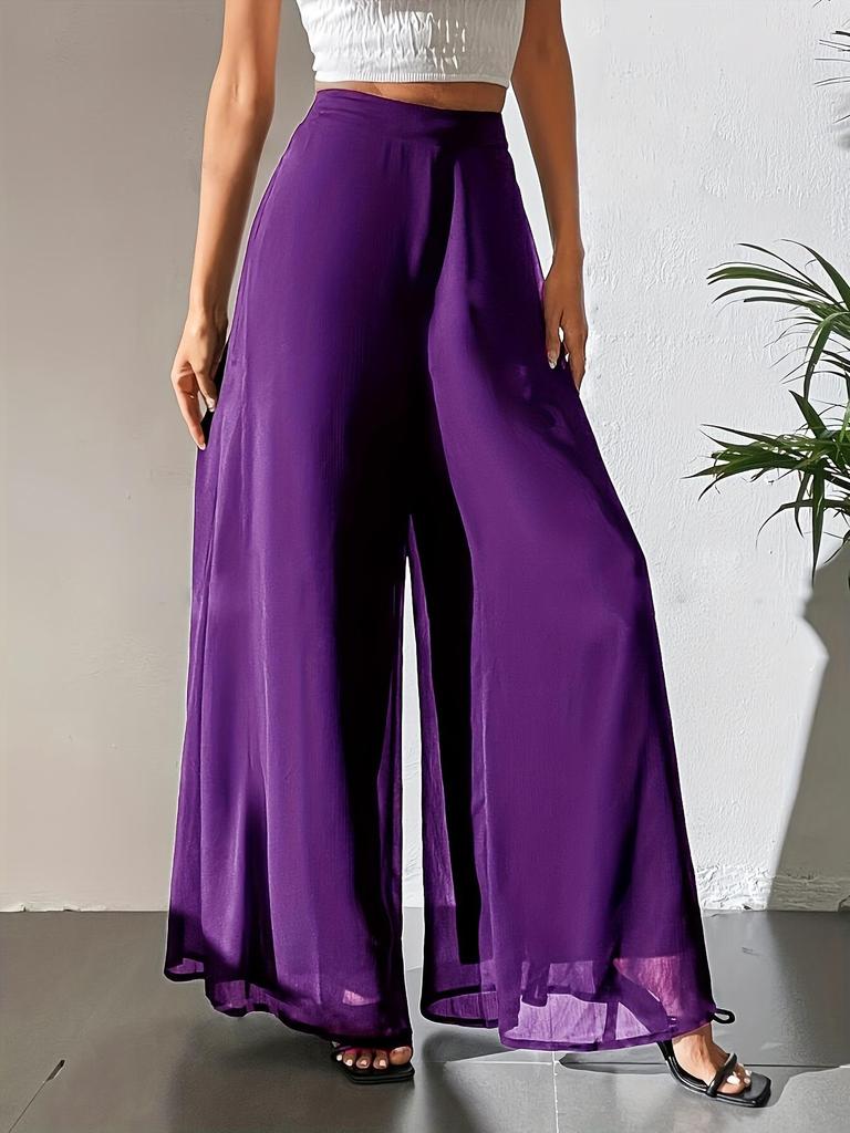 Pantaloni larghi in chiffon da donna con fondo trasparente