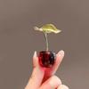 Branch and Leaf Gold-Plated Red Cherry Brooch - Pastoral Fashion, Light Luxury, Sweet and Fresh Style