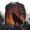 2024 men's fashion print round neck long sleeve party autumn sports casual pullover men 3d lonely wolf blue print tops