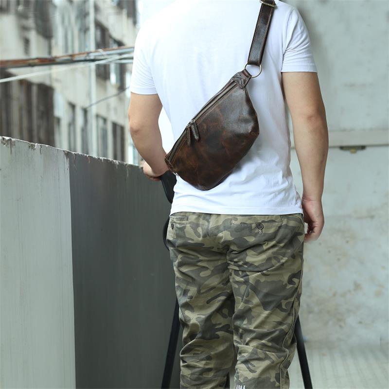 Real Leather Wait Bag Summer Outdoor Walking Bag Portable Waist Packs Crazy horse leather male fanny pack sling bag chest bag