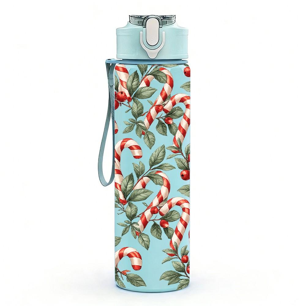 1PC Red Berry Leaf Winter Botanical Print 750ml Color Plastic Sports Water Bottle Leakproof Flip Straw Lid Suitable for Sports Office Home Use