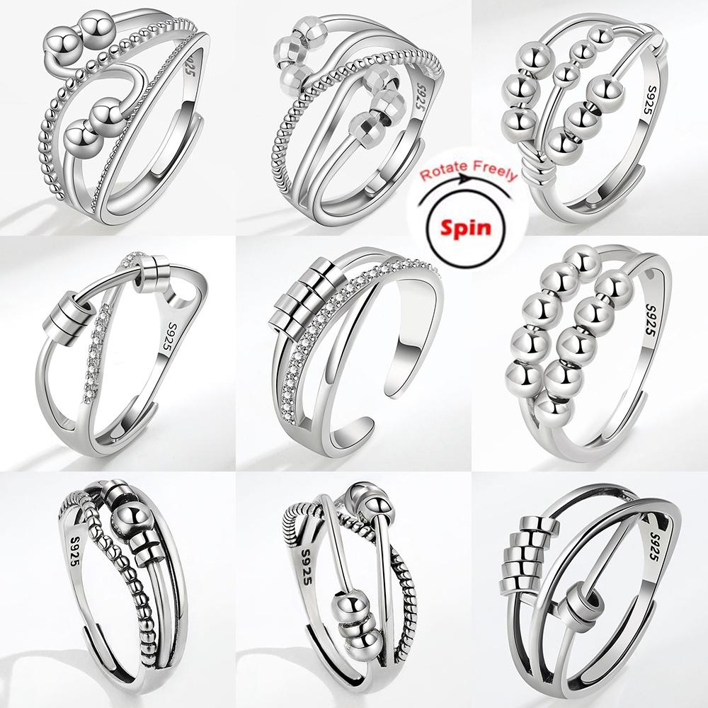 Anti Stress Knuckle Ring Woman Rotate Freely Beads Stacking Copper Wedding Anxiety Relife Spinning Ring Anillos De Ansiedad