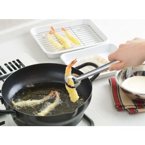 Yoshikawa YJ2787, Made In Japan, 23.3cm Long Tongs, Perfect for Cooking Tempura, Silver