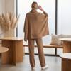 Women's Cozy Cowl Neck Cape Top and Wide Leg Pants Two Piece Set for Casual Daily Wear