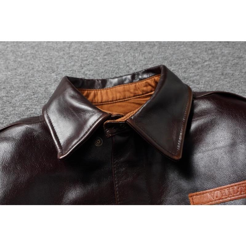 Chinese Size Brown Oil Waxed First Layer Genuine Cowhide A2 Great Escape Genuine Leather Jacket Men Loose Lapel Flight Jackets