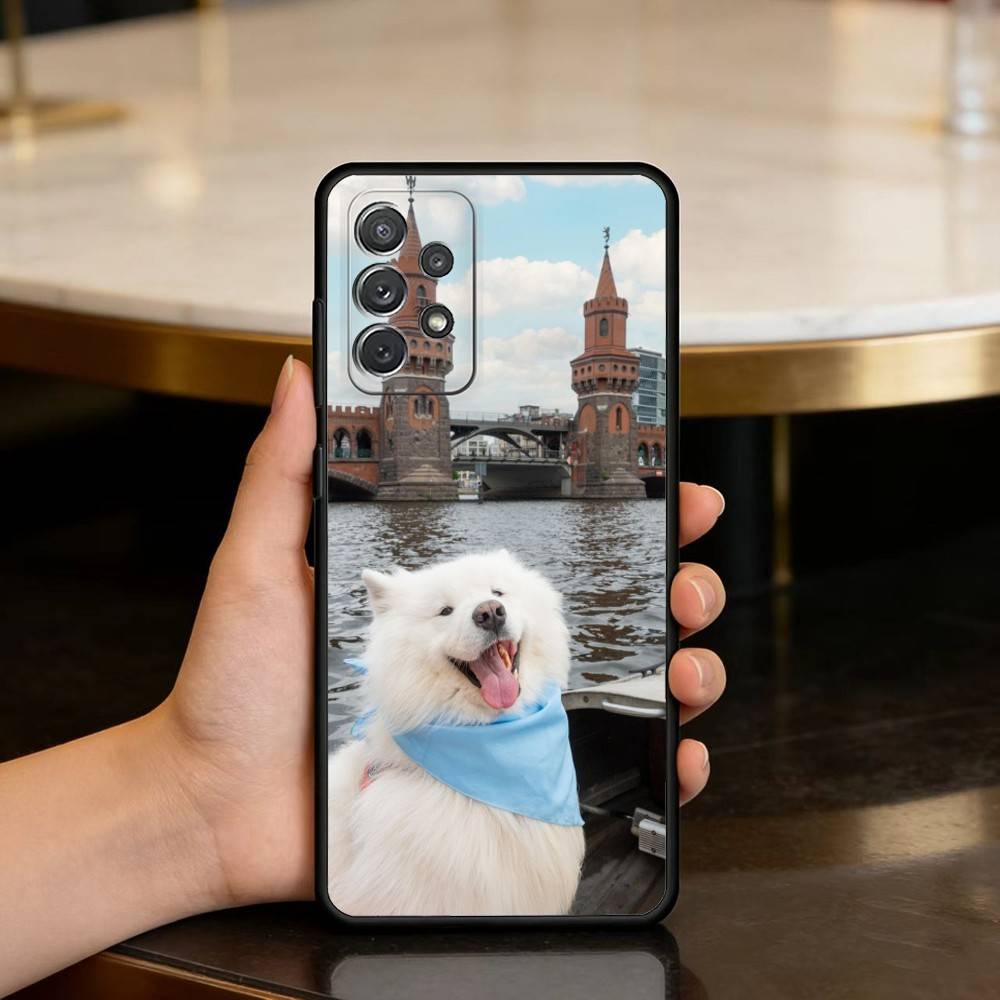Cute Pet Dog Samoyed Soft Silicone Black Cover Phone Case For Samsung Galaxy A73,A72,A71,A70,A53,A52,A51