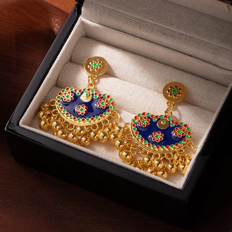 New Chinese Retro Enamel Color Drip Earrings Niche Design High Sense Antique Earrings Light Luxury Personalized Earrings