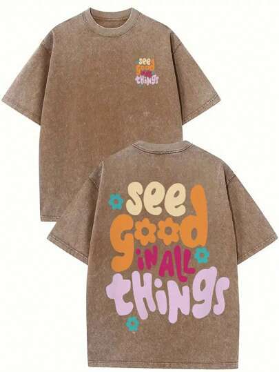 Everything Is Beautiful, Printed, Washed For Japanese T-Shir XL хаки