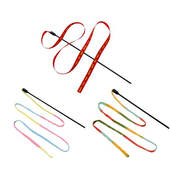 Katzenanglerspielzeug Bissfestes Band/Stoffstreifen Langer Stab Lustiger Interaktiver Helle Farbe Stressabbau Kätzchen Reizspielzeug Haustierbedarf