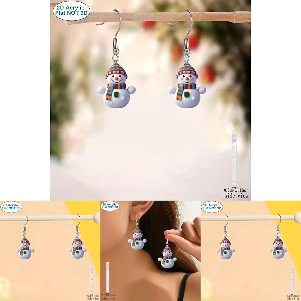 Christmas Snowman Acrylic Cartoon Earrings With Silver Ear Pins For Holiday Party Accessory