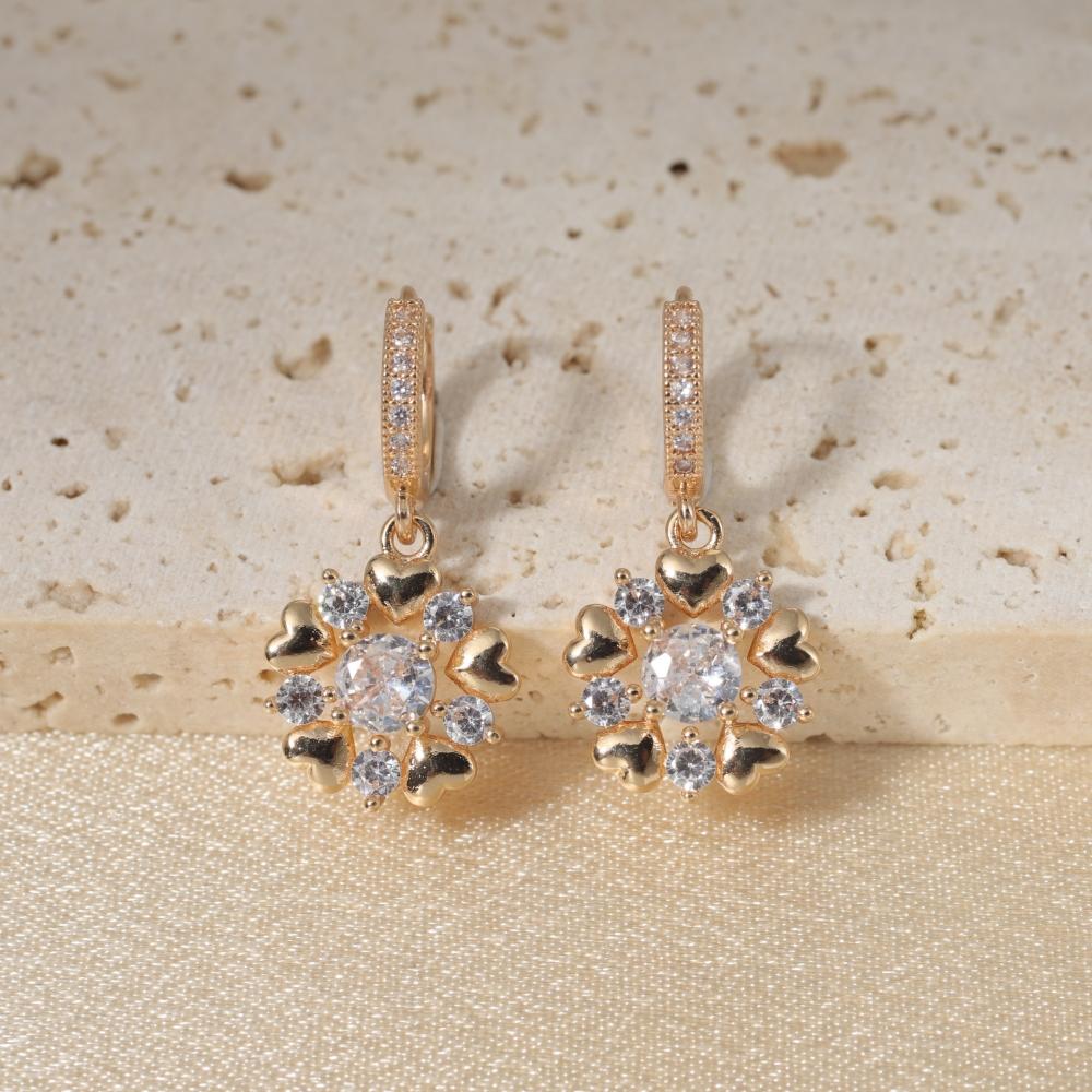 

1 Pair Fashion Round Garland Dangle Earrings for Women Zirconia Earring Jewelry Daily Wedding Party Accessories