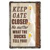 Vintage Metal Tin Sign Keep Gate Closed Funny Dog Horse Cat Sayings Wall Art Animal  Lawn Garden Yard Decor