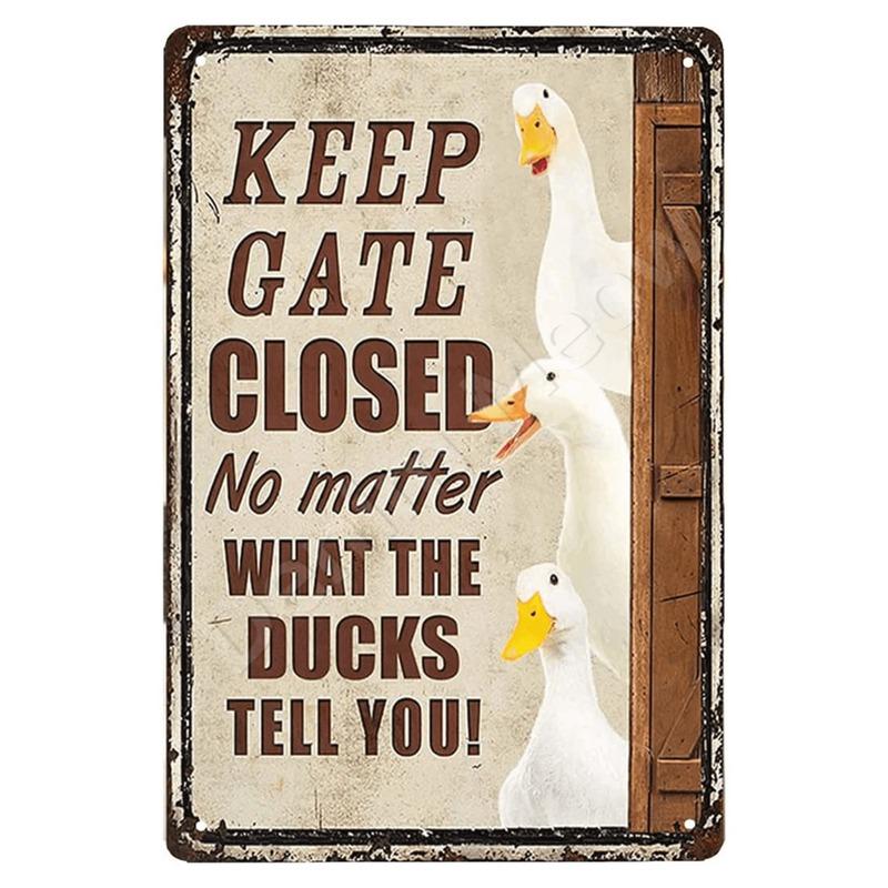 Vintage Metal Tin Sign Keep Gate Closed Funny Dog Horse Cat Sayings Wall Art Animal Lawn Garden Yard Decor
