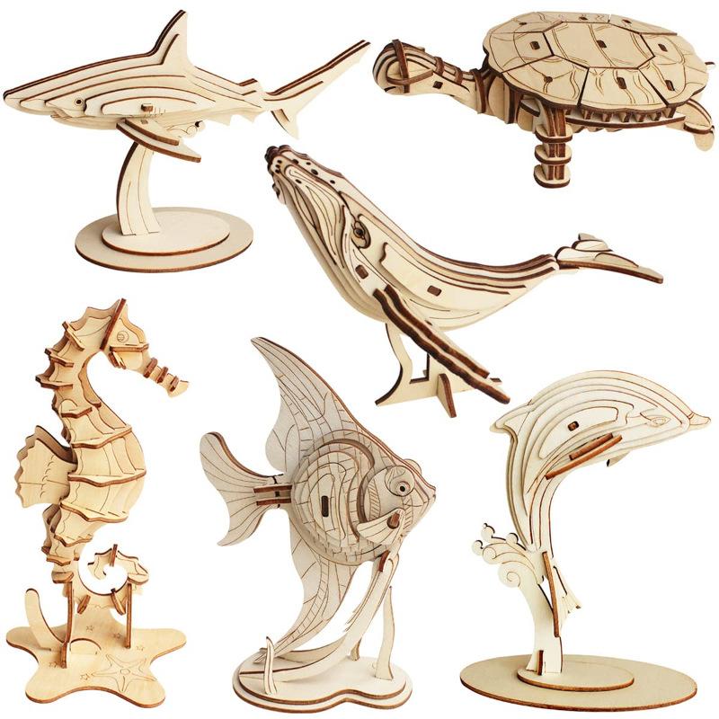 Puzzles For Kids Educational Toys Marine Life Series 3D Wooden Puzzle Educational Toys Wooden Gift For Children Creatif