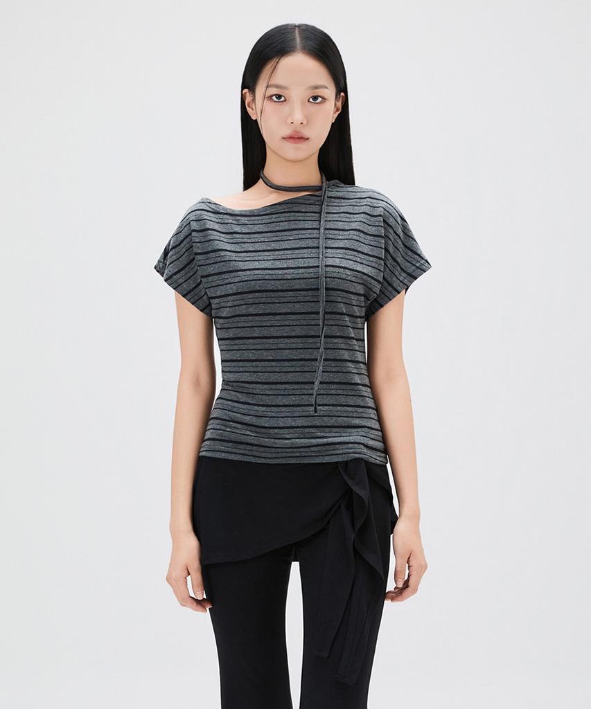 MIXXO Striped Tie Short Sleeve T-Shirt_Miwhwg40Ss