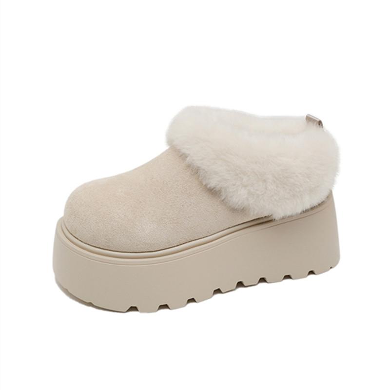 Winter Platform Flats Women Fur Lining Snow Boots Concise Round Toe Slip On Shoes Ladies Comfort Warm Cotton Short Booties