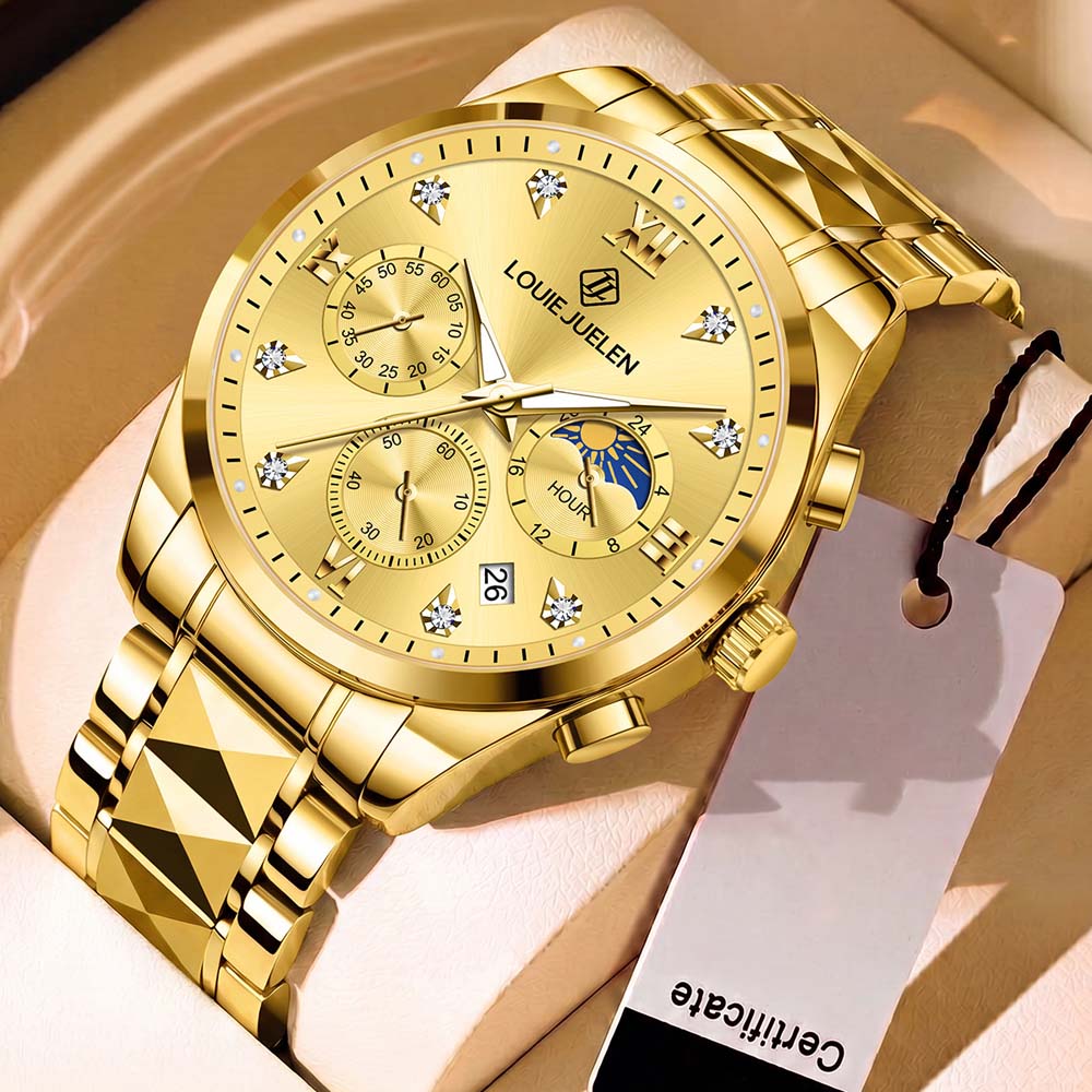 LOUIE JUELEN Men's Quartz Watch Water Resistant Swiss Watch Men's Model Stainless Steel Large Dial Business Quartz Watch reloj