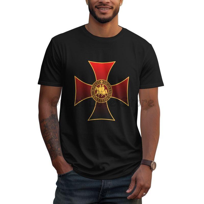 T-shirt Stampate Personalizzate con Croce dei Cavalieri Templari Uomo Estate Comode Traspiranti T-shirt Unisex 100% Cotone Manica Corta T-shirt Top