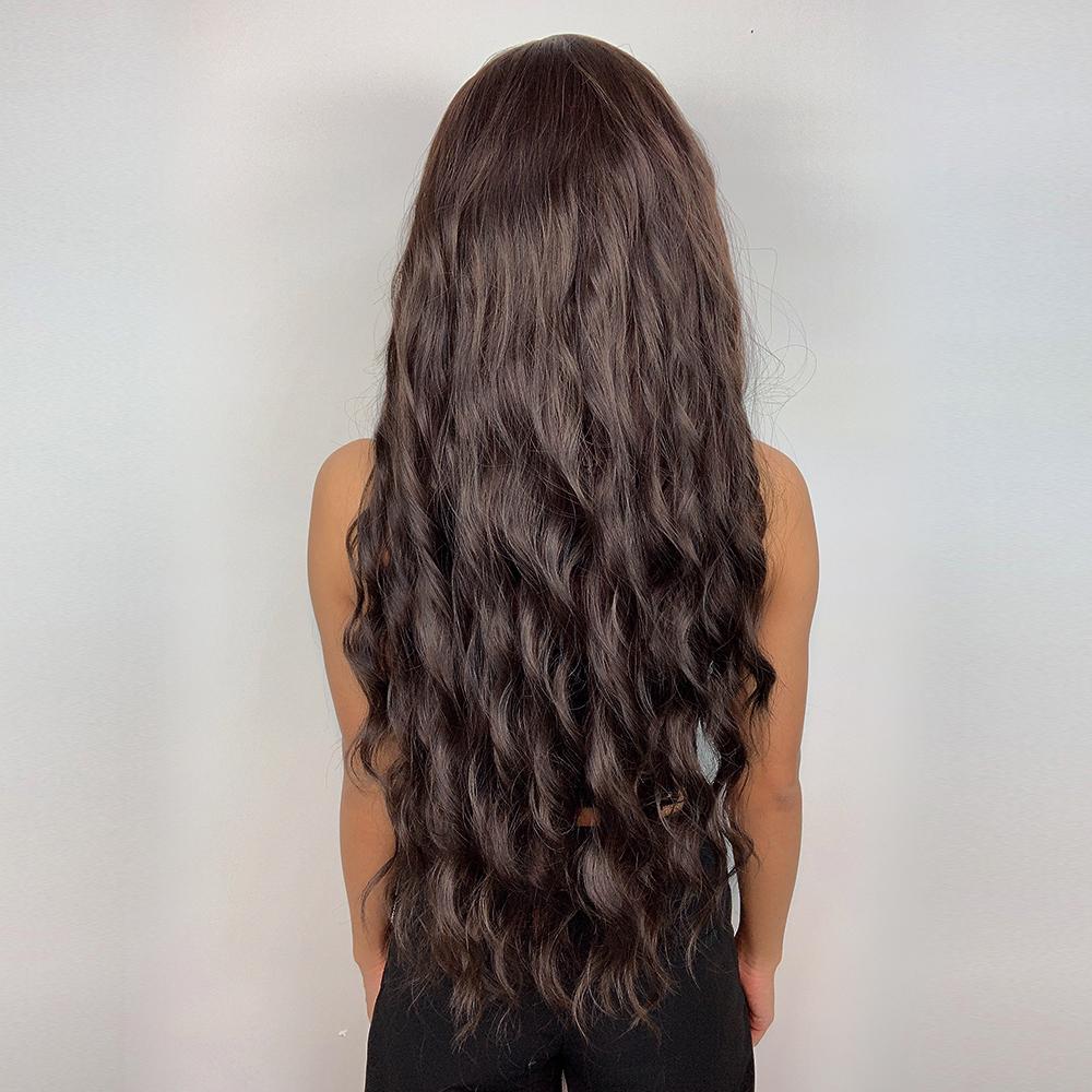 Long Dark Brown Wavy Synthetic Wigs Hair Wigs for Women Deep Wave Daily Cosplay Wigs Heat Resistant