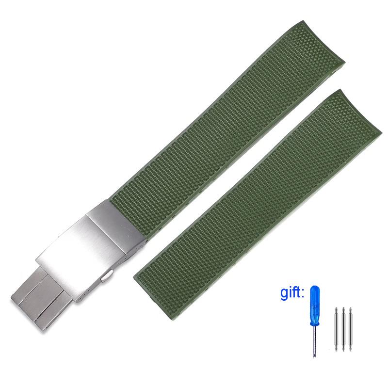 Curved End Rubber Watchband for Longines Conquest HydroConquest L3.781 642 742 782 Sports Diving Silicone Blue Watch Strap 21mm