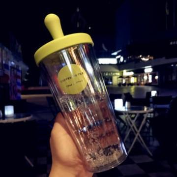 Water Bottle, Creative Summer Ins-style Student Double-layer Plastic Straw, Water Cup, Juice Cup, Cold Brew Cup, Eco-friendly Gift