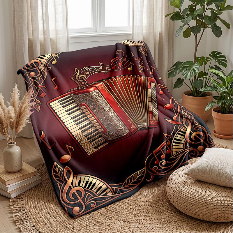Music and Accordion Theme Blanket Lightweight Warm Flannel Blanket Decorative Throw Blanket for Home Decoration