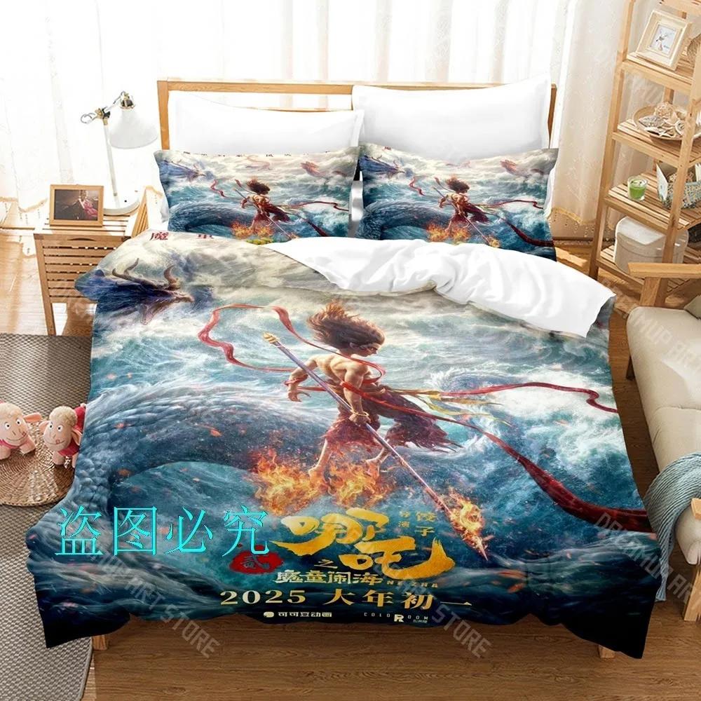 3D Print Nezha 2 Anime Bedding Set Single Twin Full Queen King Size Bed Set Adult Kid Bedroom Duvetcover Sets