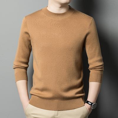 Cashmere Worsted Sweater for Men Can Be Machine-washed Fashionable Round Neck Long-sleeved Base Shirt with Mulberry Silk Sweater for Men