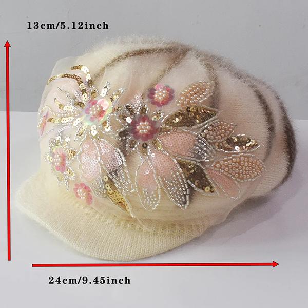 WTEMPO Warm Solid Color Sequins Flowers Plush Hats Women Autumn Winter Retro Vintage Cold-proof Windproof Hats