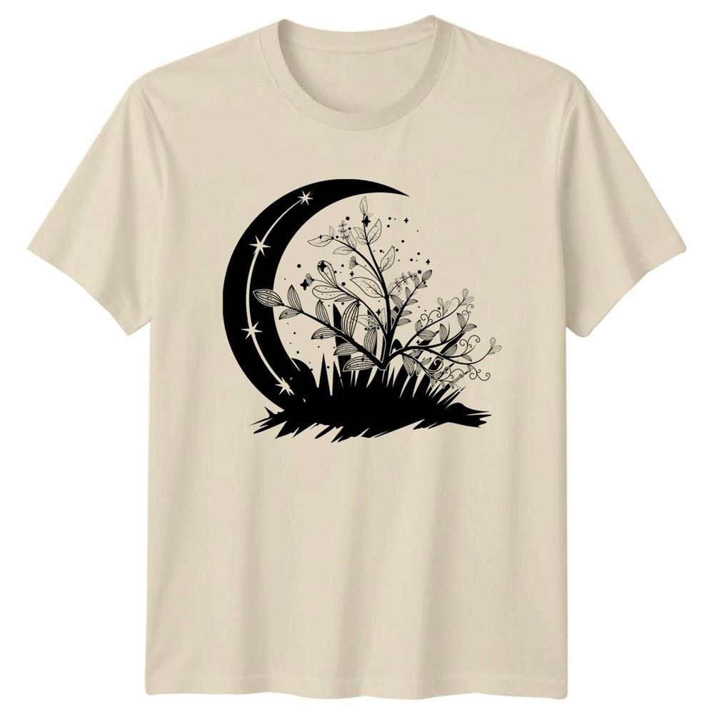 Mystical Moon And Botanical Plant TShirt Witchy Nature Birthday Gift For Him