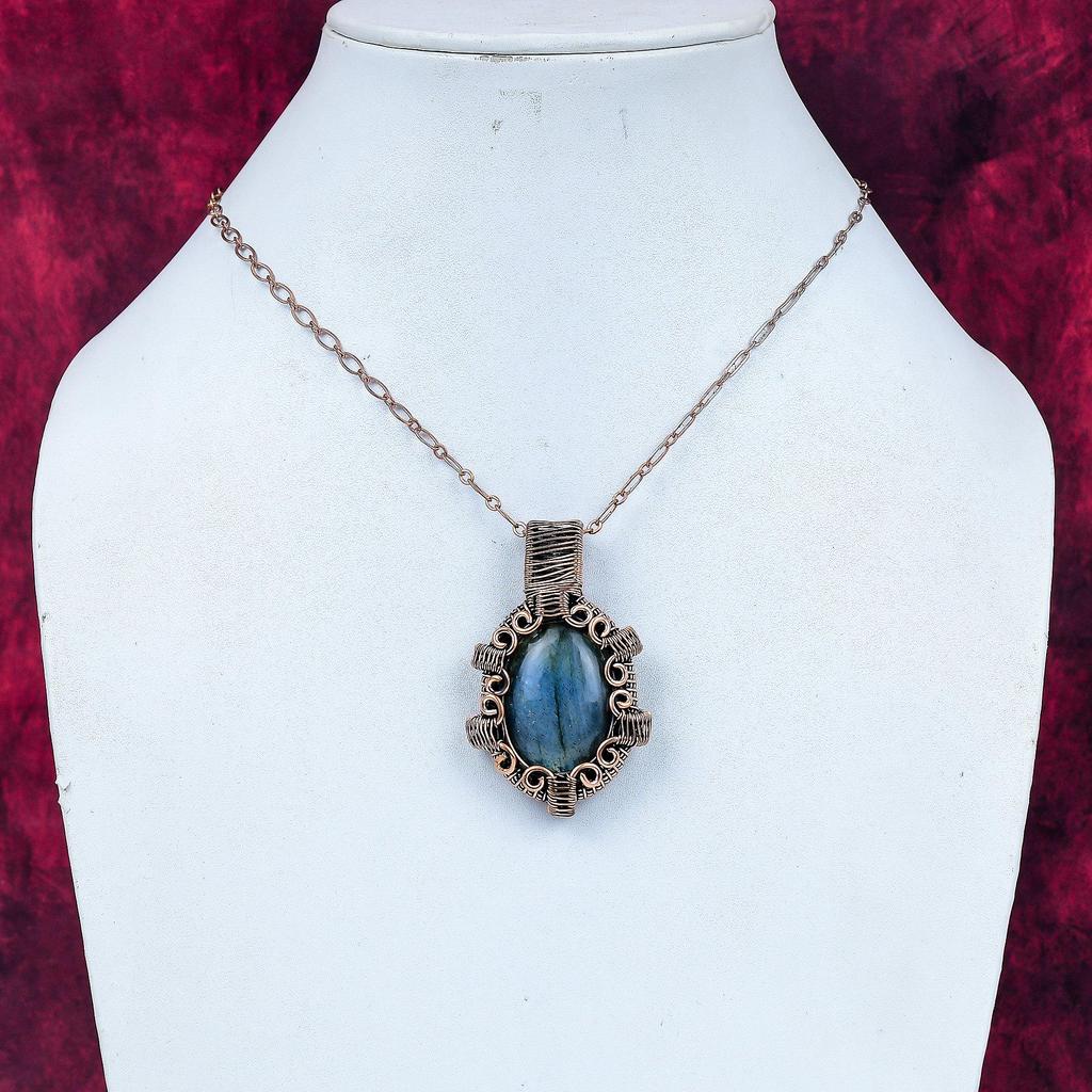 Labradorite Pendant Copper Wire Wrapped Pendant Handmade Jewelry Gemstone Pendant