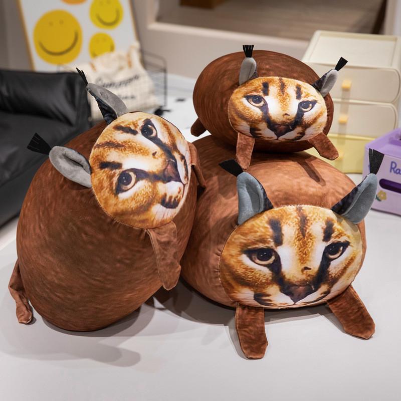 Oreiller Chat Caracal en Peluche Douce Réaliste à Poil Long pour Cadeau d'Enfant et Décoration de Maison