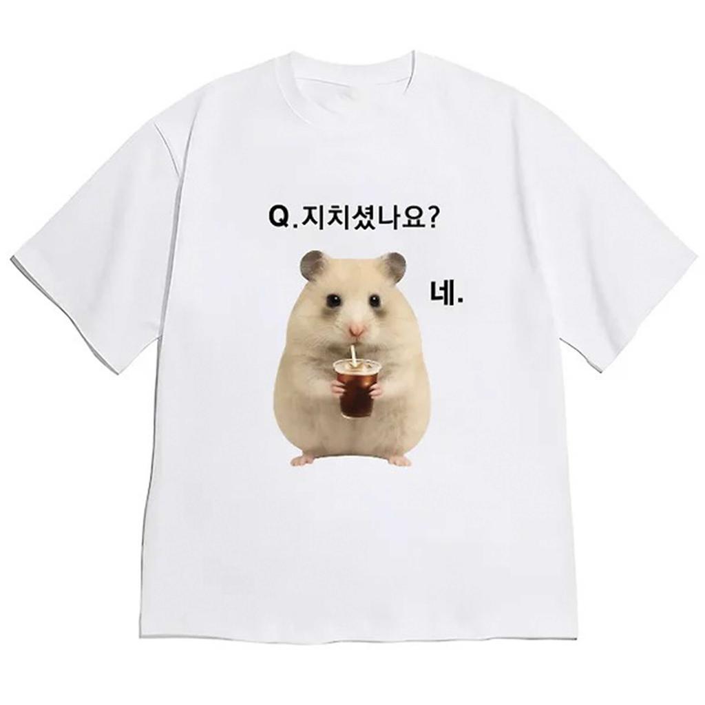 Koreanstyle Fun Patterned Unisexs Tshirt Summer New Style High Street Casual Loose Fit Unisexs and Womens Universal Tshirt