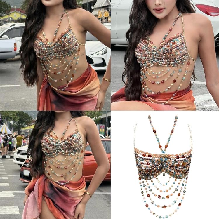 Hollow Beaded Body Chain Strap Top With Comfortable 64-92cm Bust Bustier Women's Evening Party Tank Chain