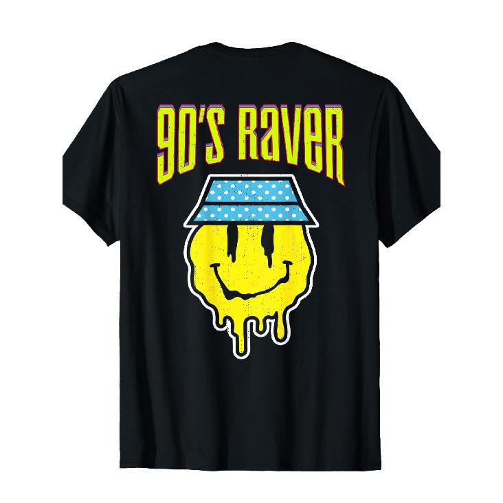 Techno Outfit BACKPRINT Acid House Trippy Emoticon 90s Raver T-Shirt S чёрный