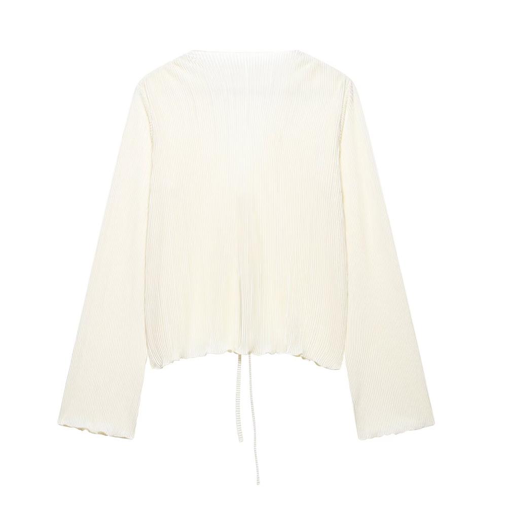 2025 Spring/Summer Women's Sexy Minimalist V-Neck Bell Sleeve Tie Cardigan