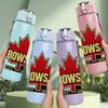 1PC Maple Leaf Elbows Up Text 750ml Color Plastic Sports Water Bottle Leakproof Flip Straw Lid Suitable for Sports Office Home Use