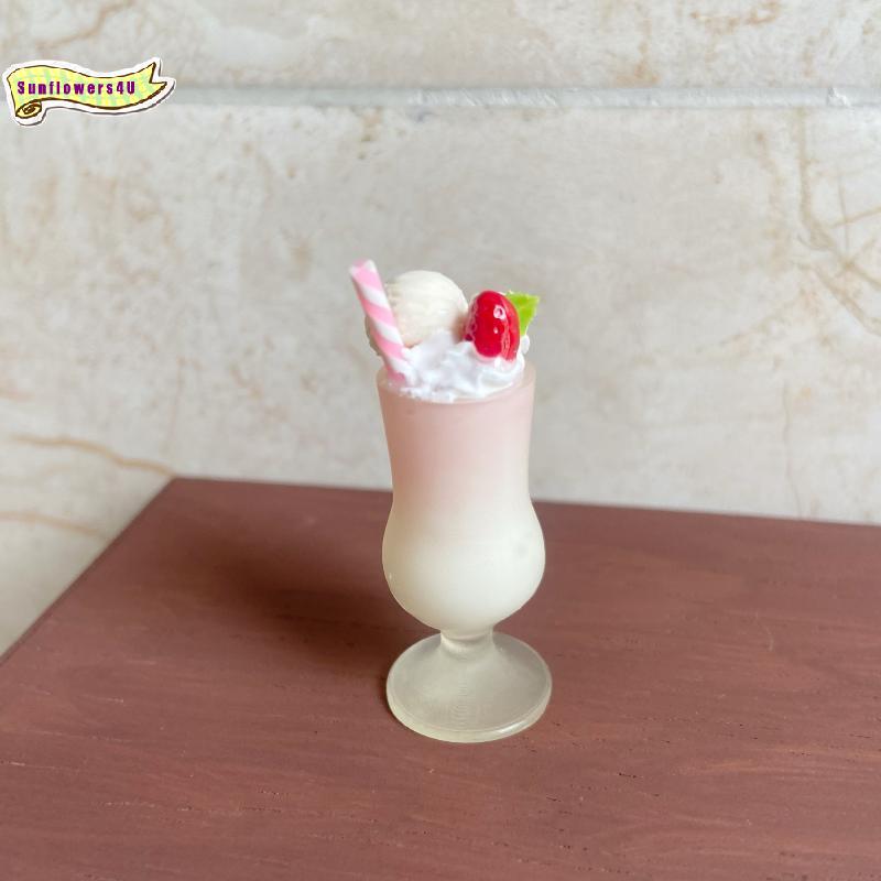 1Pcs Dollhouse Food Strawberry Milk Shake Ice Cream Cup Realistic Miniature Beverage Model For Home Decor