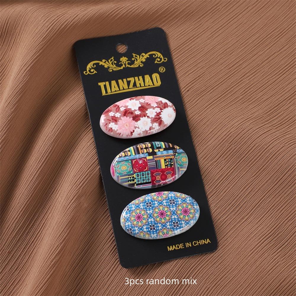 3 Pcs/Set Printed Oval Safety Pins Hijab Clips Headscarf Shawl Scarf Lady Muslim Fixed Pins Silk Scarf Buckle Random Color