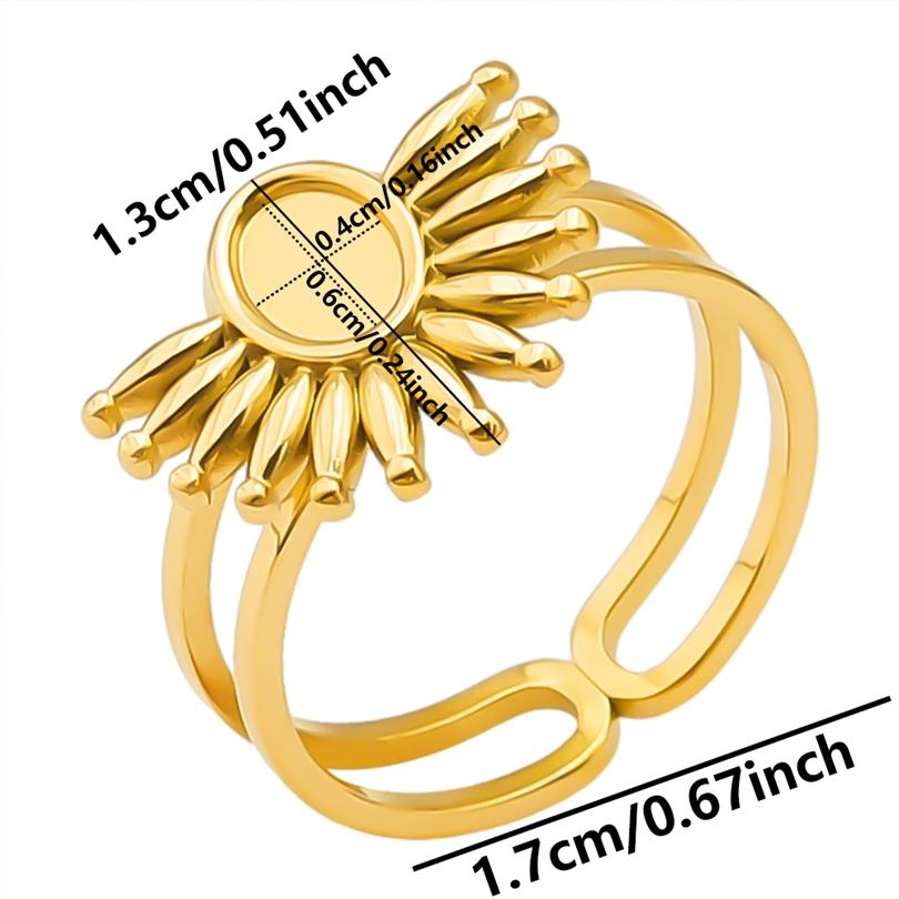 1/5pcs Real Gold Plated Open Adjustable Ring Oval Square Flower Stainless Steel Rings For Women Men DIY Stone Crystal Oil Drip