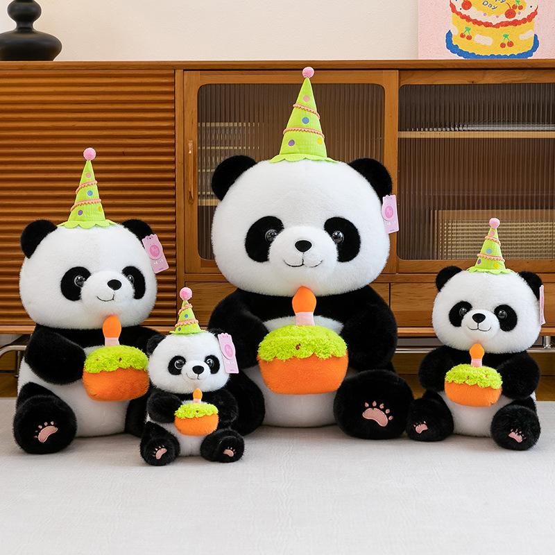 New cute birthday courtesy panda doll plush toy holding cake panda doll giving girls and children gifts