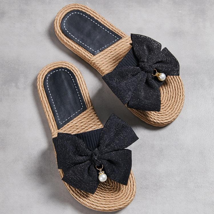 Order A Size Up New Women's Elegant Bowknot Sandals Lightweight Non-slip Summer Flats for Beach Vacation